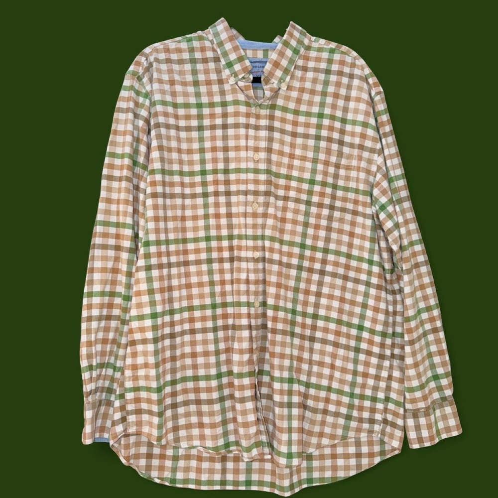 Saddlebred Vintage Oxford Men's XL Tan Green Plaid Button Down Shirt